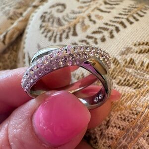 Swarovski Silver Crossover Ring with Pavé Stones